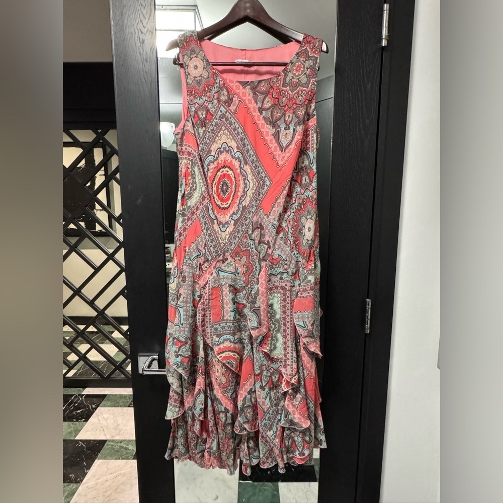 2000s Y2K Robbie Bee Floral Sleeveless Fairy Asymmetrical Dress Pink Paisley XL - Picture 2 of 7